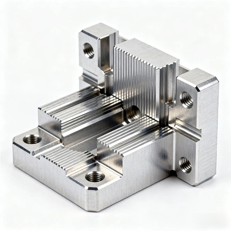 OEM Precision CNC Machining Aluminum Cooling Jig Block, Vertical Toothed Groove Heat Sink Fixture Base with Tapped Mount Holes
