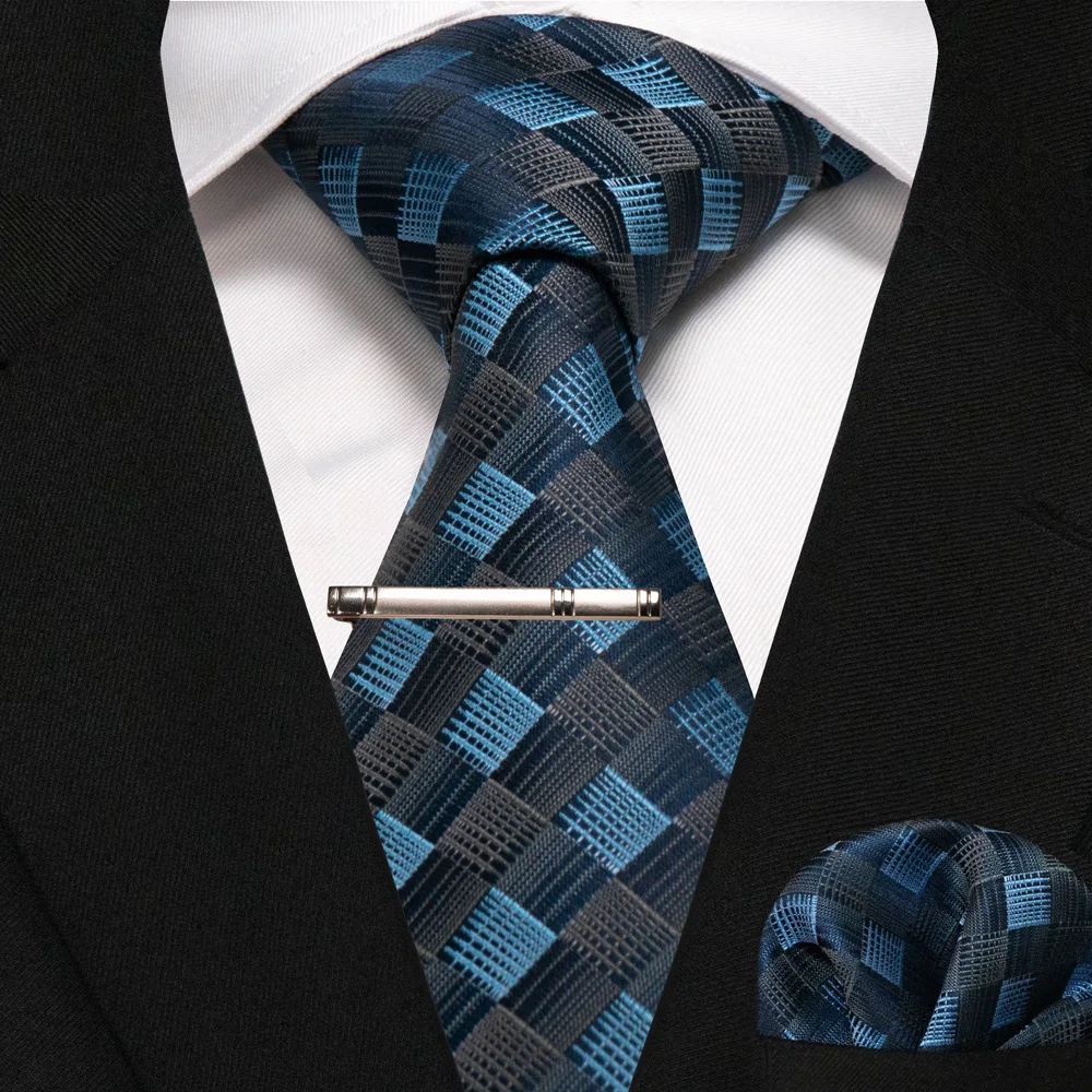 Grün Schwarz Plaid Streifen Krawatte für Männer Mode Seide Hochzeit Krawatte Einstecktuch Manschettenknopf Set Geschenk Herren Krawatte Business Party Zubehör – Detail 24
