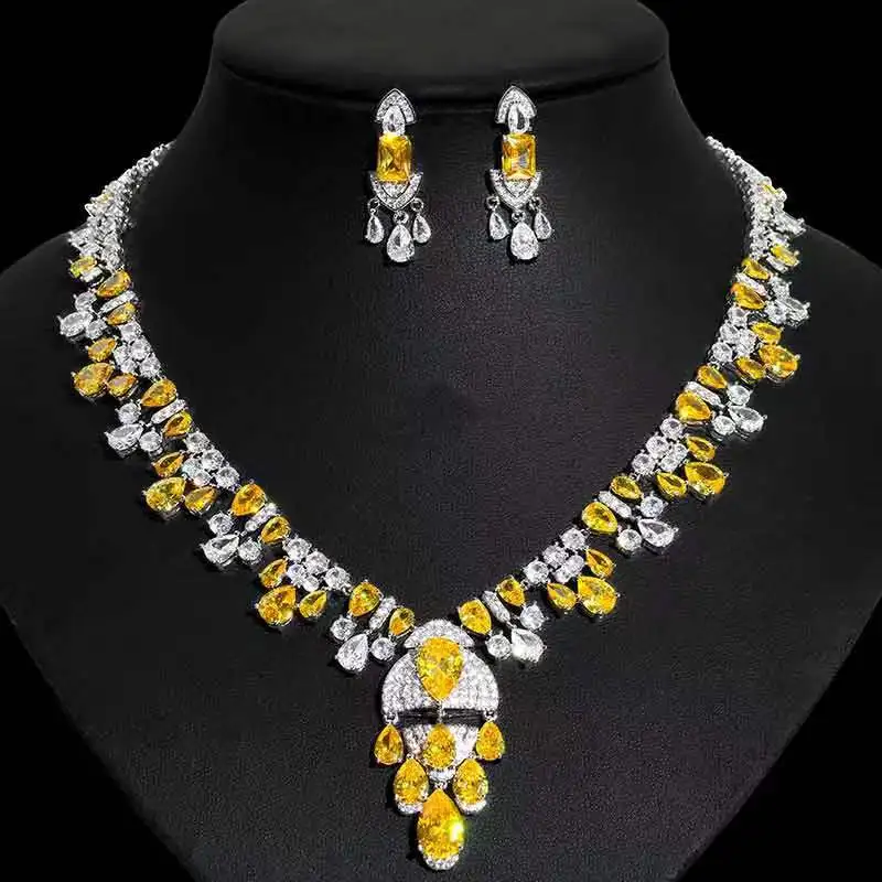 HIBRIDE Luxury Water Drop Wedding Bride Cubic Zirconia Necklace Earring Dubai Jewelry Sets For Women Accessories Bijoux N-366
