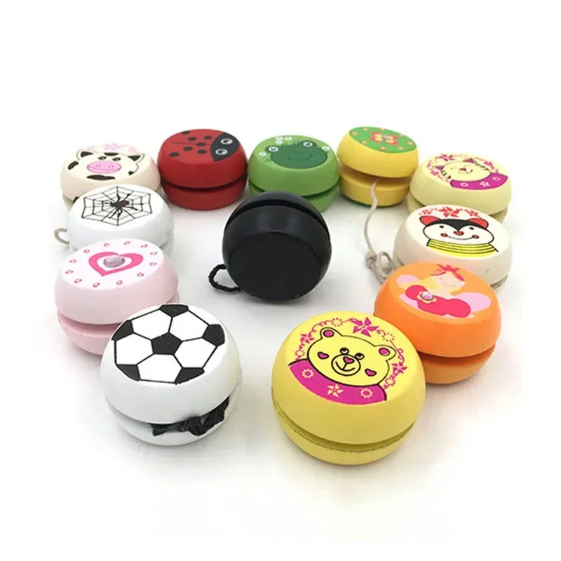 Yoyo de madera con estampado de animales para niños, juguetes de mariquita, Yoyo creativo, regalo divertido