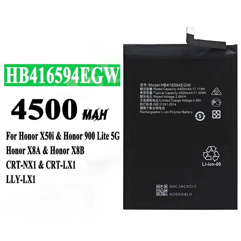 ใหม่ 3.89V 5100mAh สำหรับ Honor X6A X6B HB476594EGW X50i/CRT-AN00 HB416594EGW X8a CRT-LX2 แบตเตอรี่คุณภาพสูงแบตเตอรี่ + เครื่องมือ