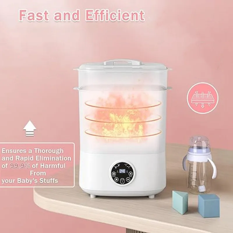 【today-only】large-capacity-5-in-1-baby-bottle-sterilizer-and-dryer-2-layer-compact-electric-steam-model-us-plug