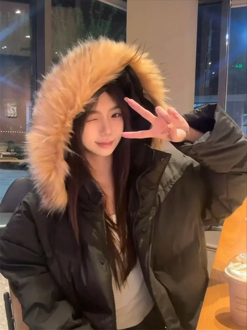 アメリカンスタイルのトレンディなブランドデザイン、襟付きフード付きブレッドジャケット、女性用多用途通勤用暖かいニッチベーシックコットンジャケット