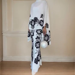 Vintage High Street Skirts Suits Women Spring O Neck Batwing Sleeve Top Pullover Bodycon Skirts Suit Floral Printed Elegant Sets