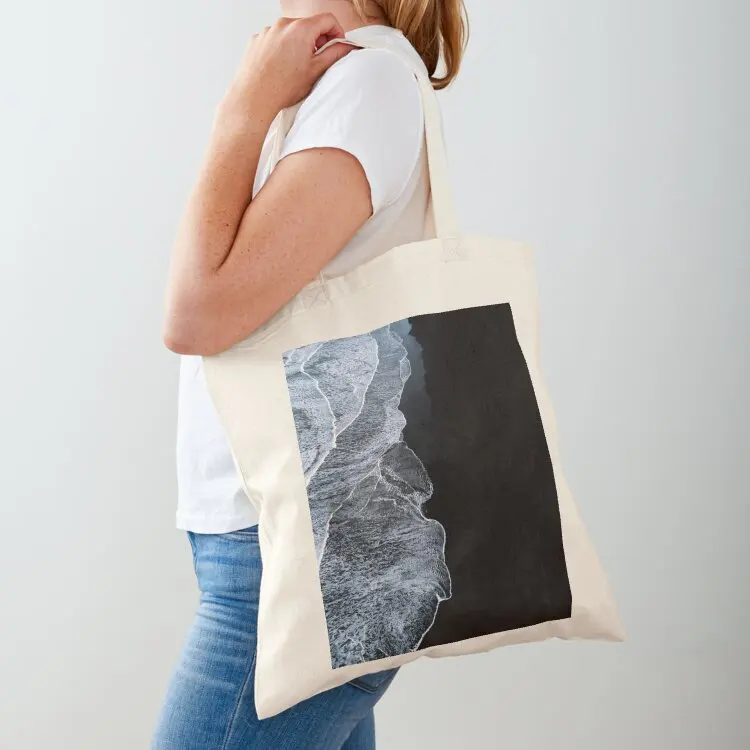 

Minimalist waves and black sand beach in Iceland - Landscape Photography Tote Bag tote bag woman canvas tote bag Women's shopper