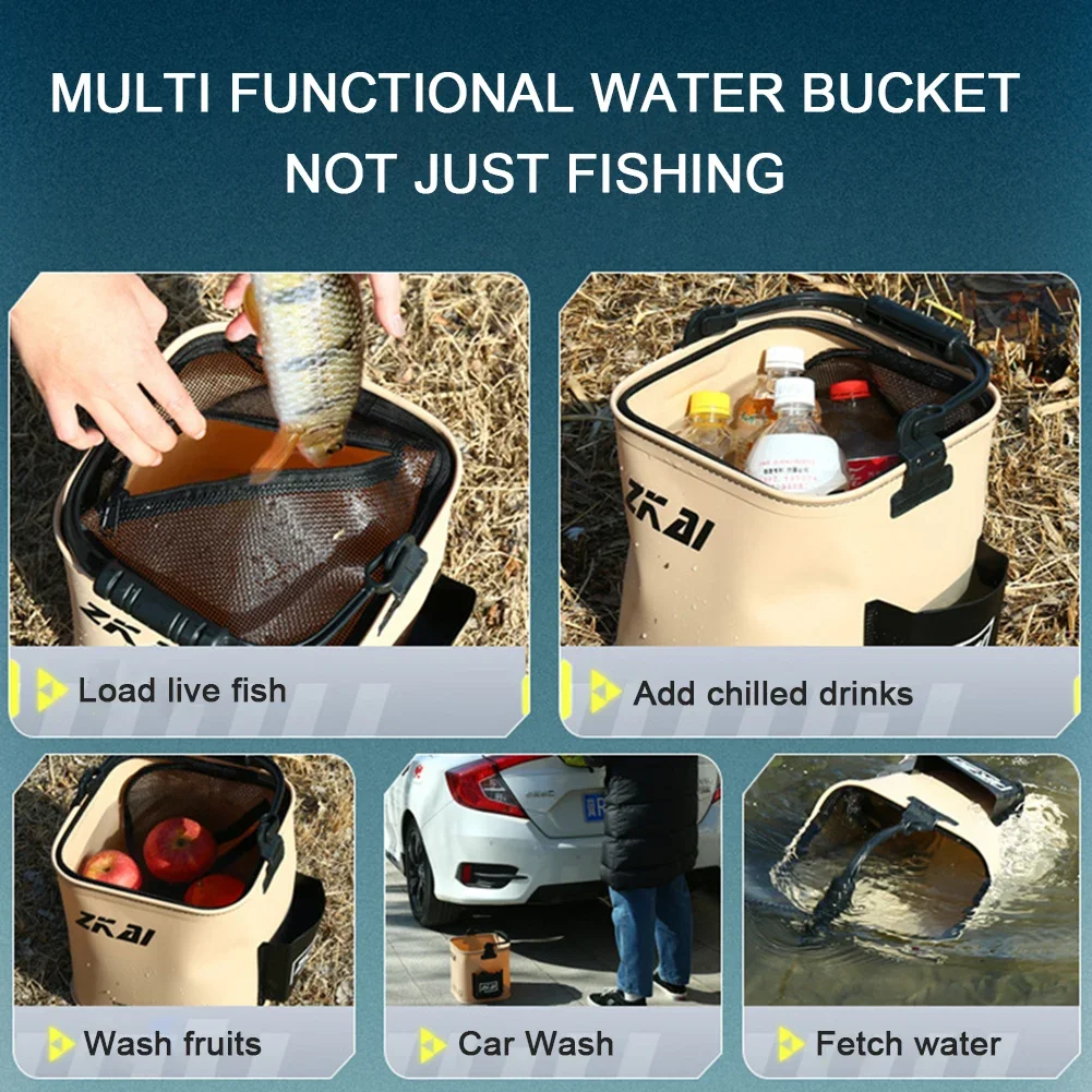 8L/13L Multifunction Folding Fishing Bucket With Ergonomic Handle Bucket Waterproof Outdoor Camping Bucket Fishing Accessories