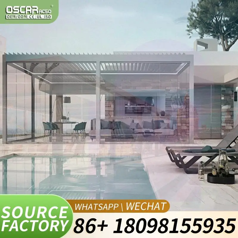 Adjustable Electric Aluminum Waterproof Sun Shade Pavilion for Villa Backyard Outdoor Lounge pergola