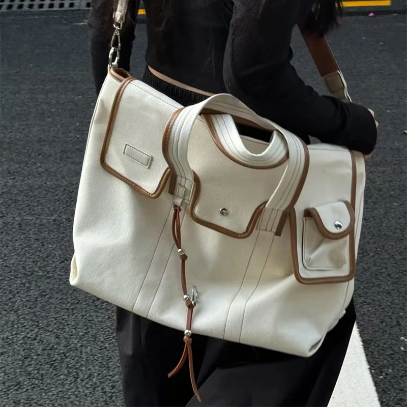 Brand Canvas Contrast Color Square Tote Designer Handbag Messenger Crossbody Bag Unisex Large Capacity Shoulder Shopping Bags 