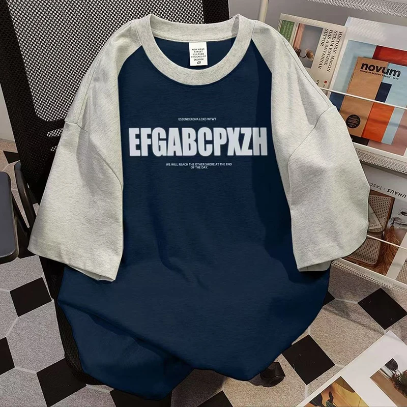 Harajuku Y2K Patchwork Tee Donna Lettera Stampa grafica T-shirt americana O Collo Manica corta Hiphop Pigro Casual Top Streetwear