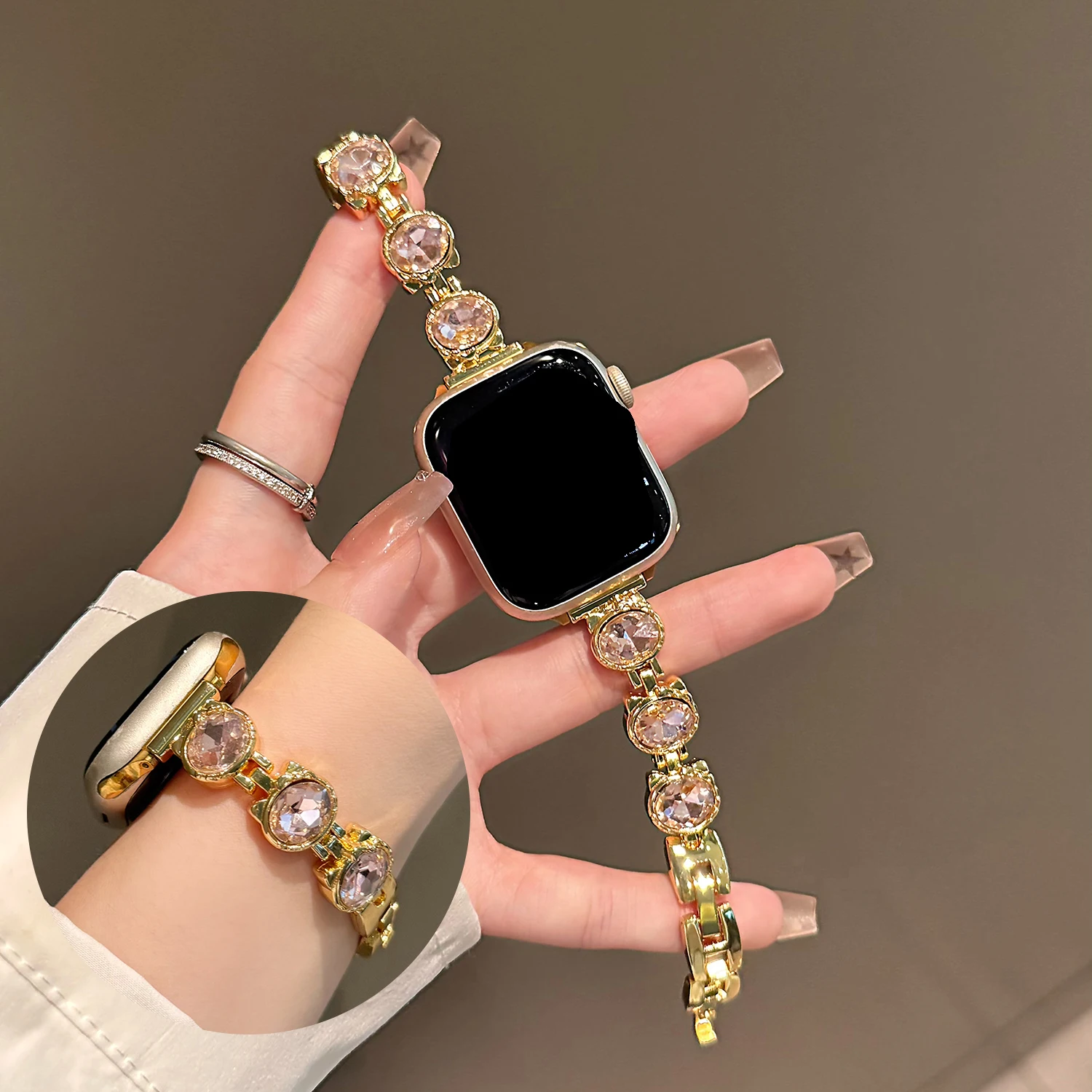 

Сверкающий ремешок с большими частицами циркона для Apple Watch S10 42/46 45/44/41/40/38, милый ремешок для девочек для IWatch, полная серия