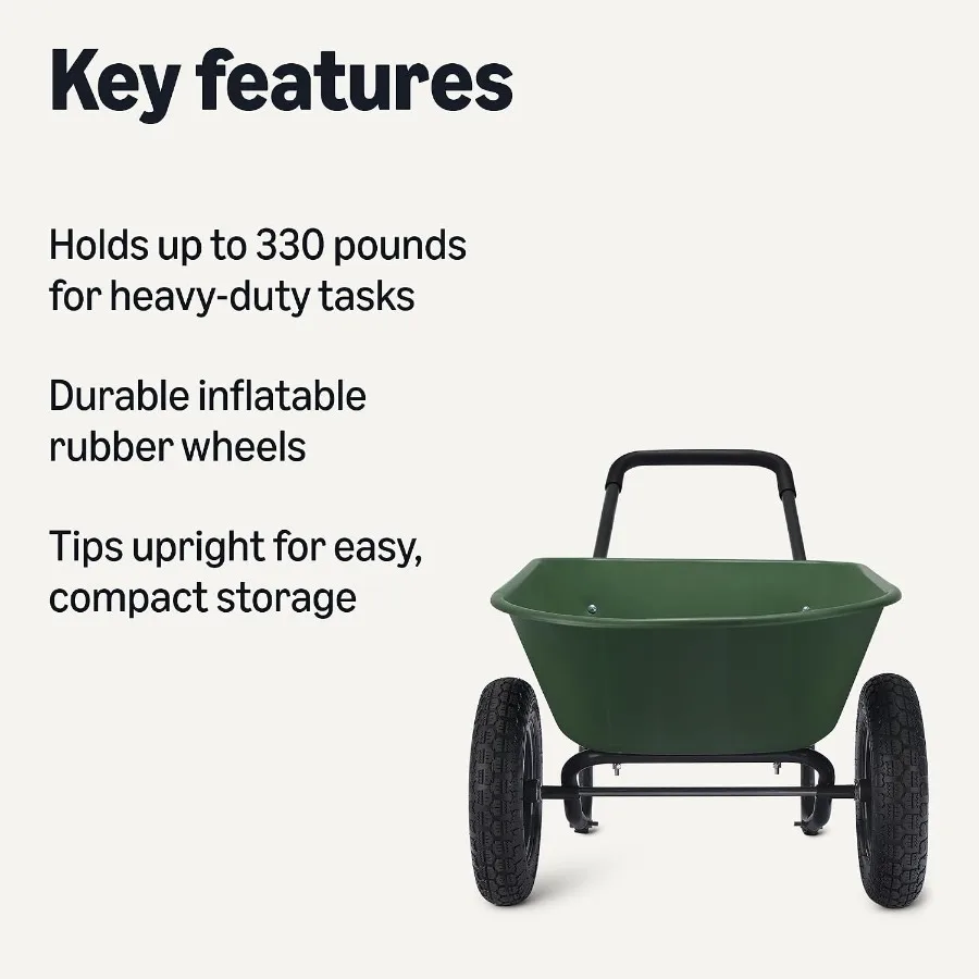 Garden Wheelbarrow, Heavy Duty, 330 Pounds Capacity, 3.7 Cubic Feet, 26.8W x 53.9D x 27.2H inches, Green, 1-Pack