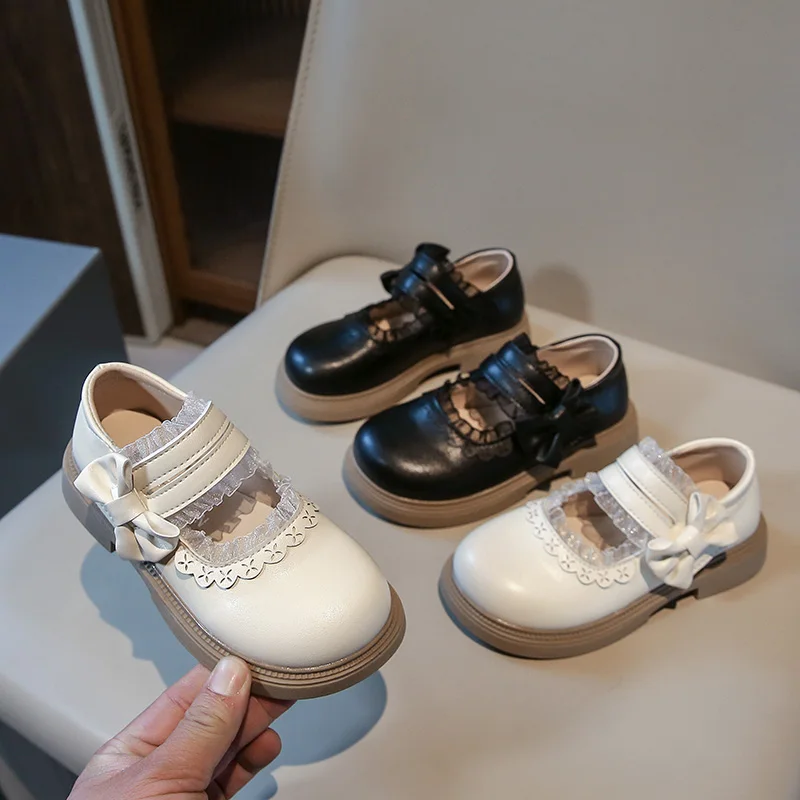 

Children's Girls' Leather Casual Shoes Spring Korean Style Lace Bow Princess Soft Sole Non-slip Shoes Baby Shoes Lolita Girls