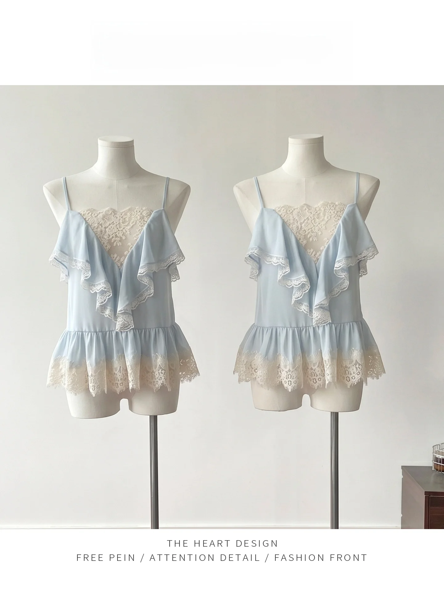 Lianli Morning Sea Initial Love Feel Ruffle Lace Trim Satin Vest Strap Women's Gored Skirt Style Top Breathable Summer Wear