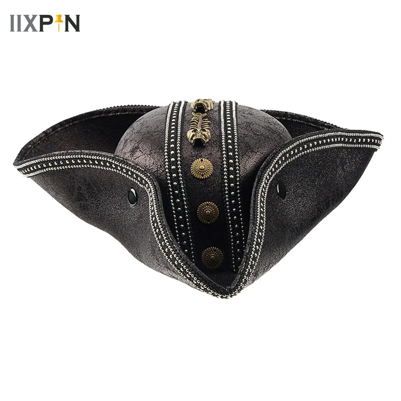 

Pirate Hat for Women Men Creative PU Leather Tricorn Costume Hat for Halloween Cosplay Party Supply Costume Props Accessories