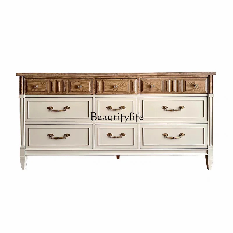 

*American retro solid wood nine-chest cabinet contrasting color locker doing old French simplicity