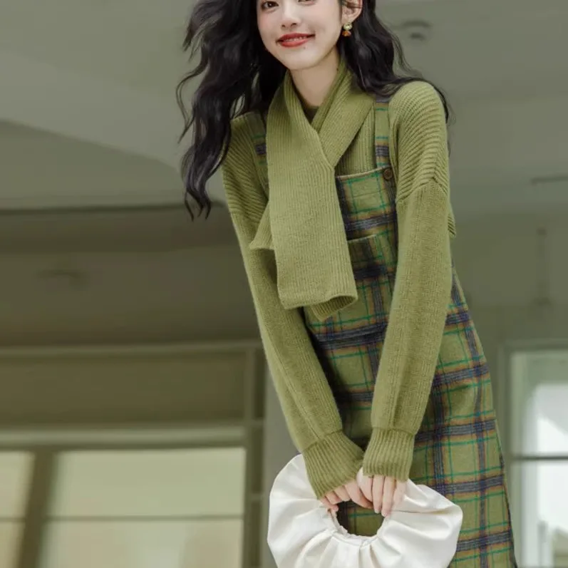 

Корейский осенне-зимний клетчатый шерстяной жилет для женщин, школьная форма, юбка в клетку
