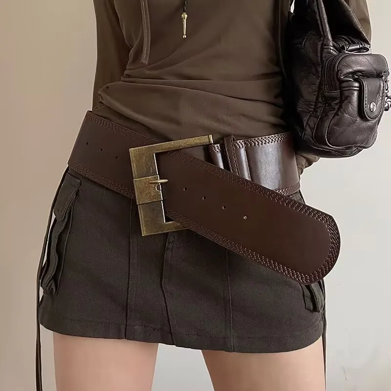 Wide Belt For Women 2025 Spring New American Western Retro Hot Girl Style Waist Belt Versatile High-End Leather Belt