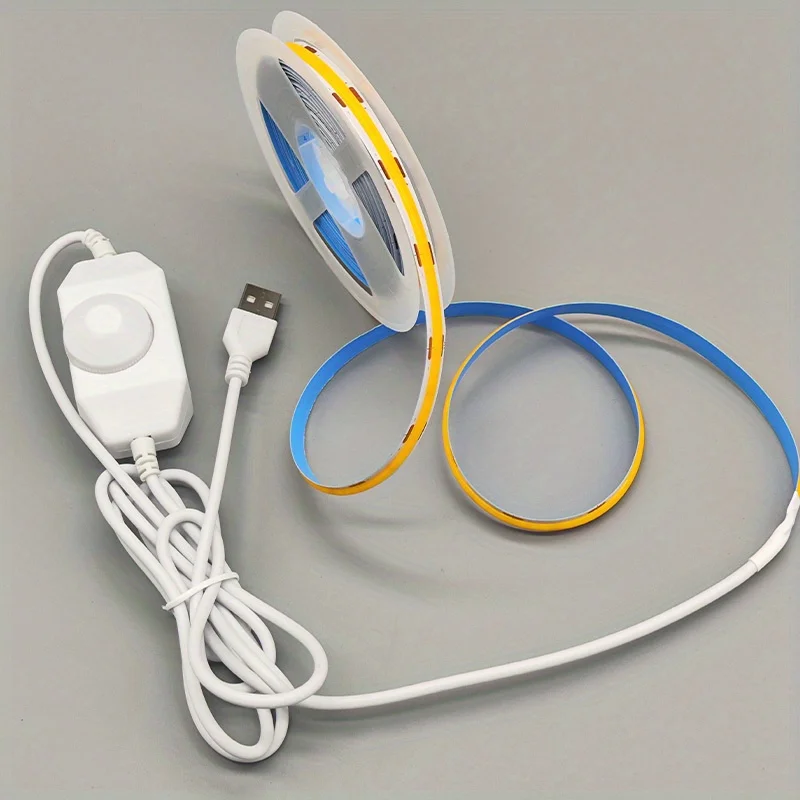 1m/2m/3m/5m/ COB LED Strip Lights with Dimmer, 8mm Width, USB Interface, High Brightness, Dotless Cuttable Tape for d Home