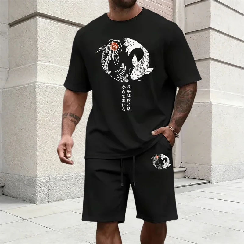 Japanese Yinyang Pattern Men's Tracksuit Cotton T-shirt and Sports Shorts Summer Urban Casual Fashion Short Sleeve Outfits S-3XL view 4