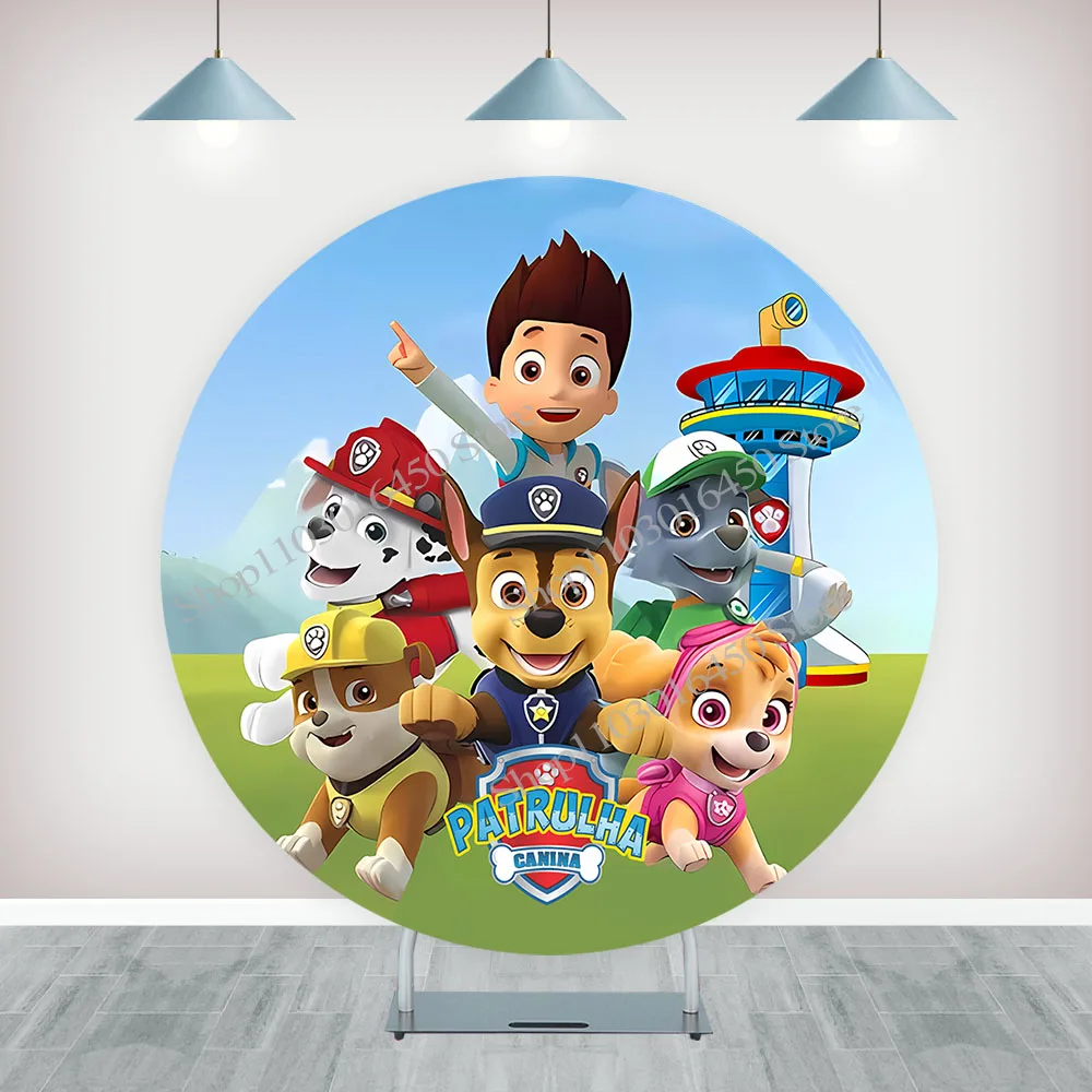 The Paw Patrol Round Backdrop Blue Elastic Circle Baby Shower For Kids Cute Birthday Party Background Cylinder Decoration Props