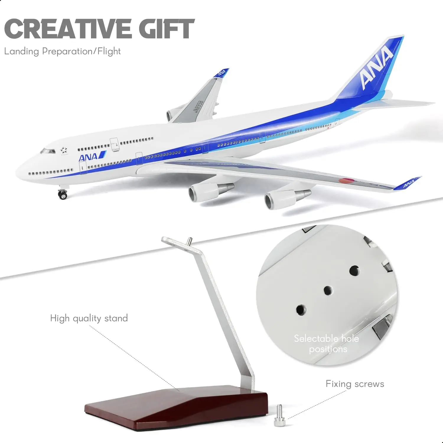 1/160 Large Scale Japan ANA Model Airplane Kits with Stand ＆LED Light for Adult Aviation Enthusiasts Aircraft Gift or Collection