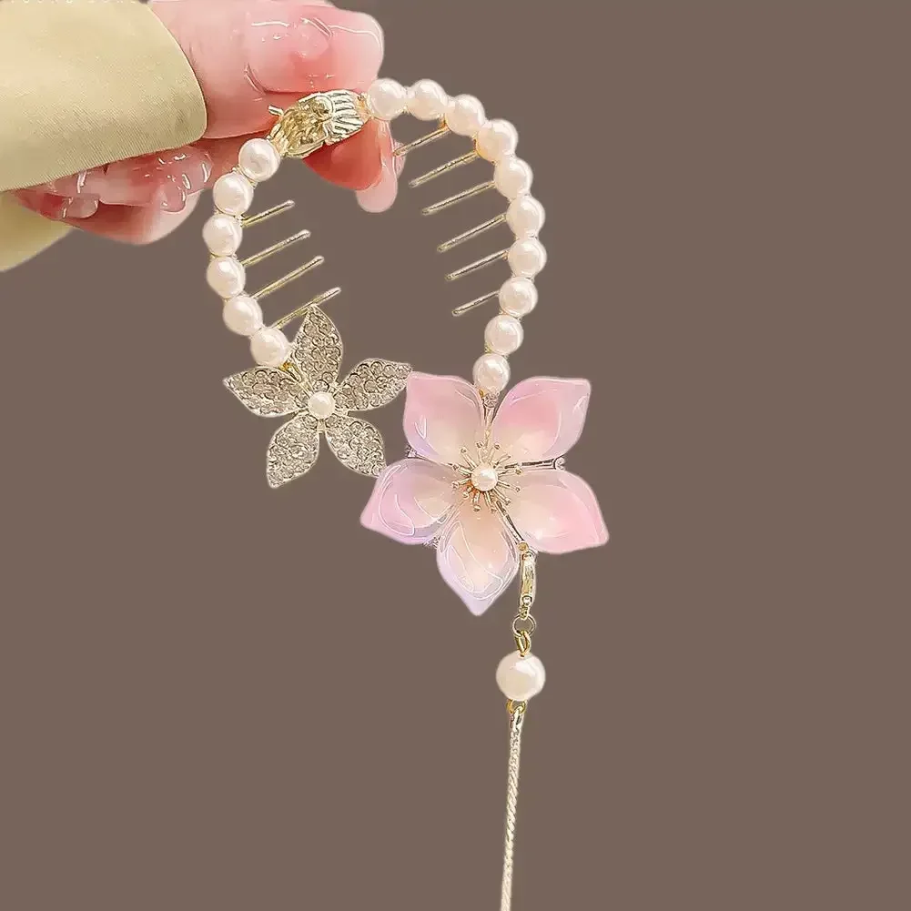 

Elegant Tassel Hair Claw Rhinestone Pearl Flower Tassels Hair Clip Women Girl Ponytail Holder Hairpins Fringe Hair Accessories