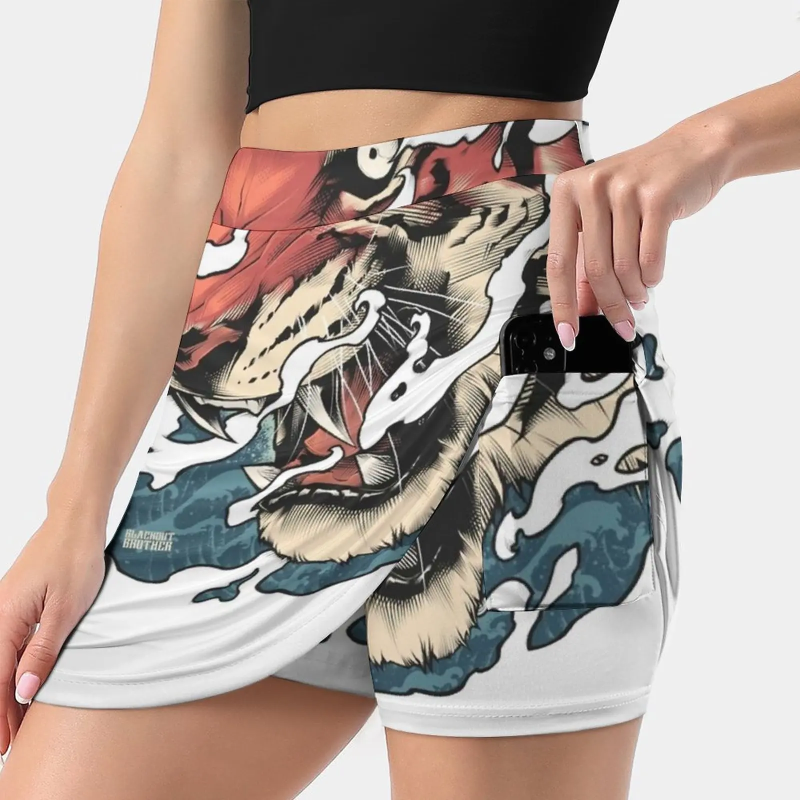 Tora-Japanese Tiger Tattoo Art Women's skirt Aesthetic skirts New Fashion Short Skirts Tiger Tiger Art Tiger Tattoo Animal