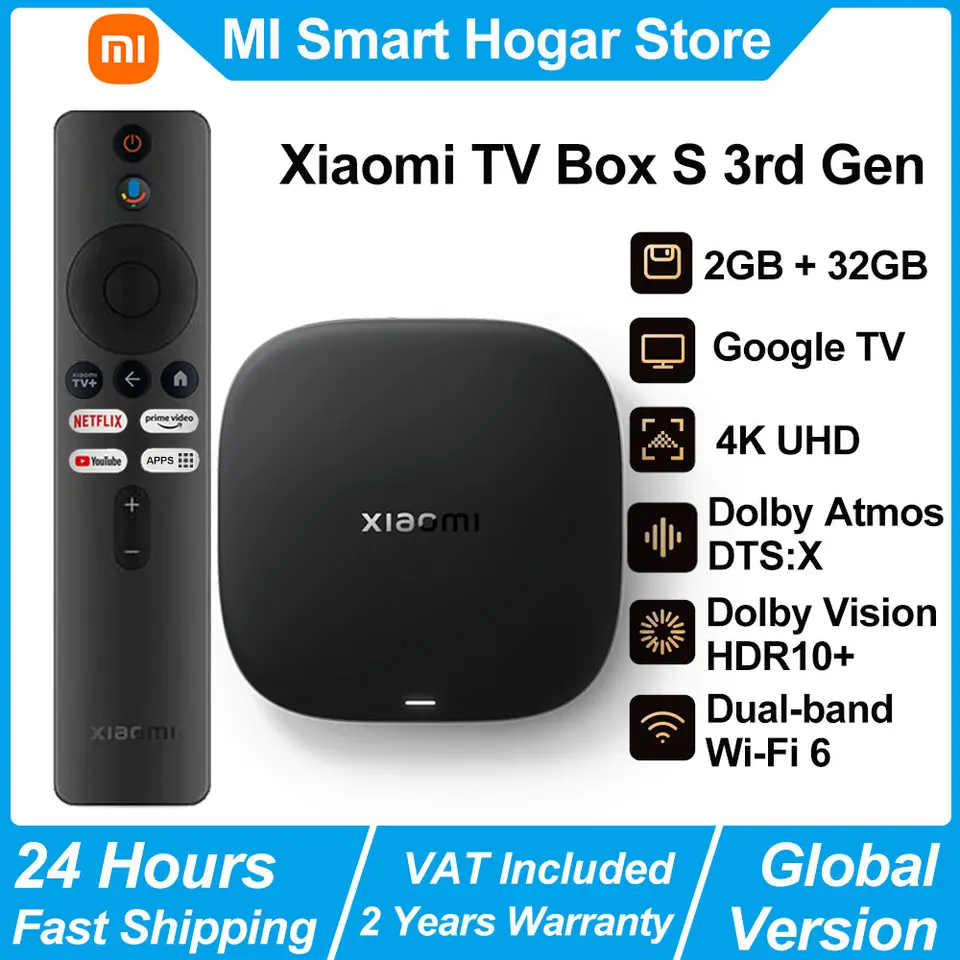 Xiaomi TV Box S 3ra Gen, Reproductor Multimedia Android TV Box, 4K Ultra HD WIFI 6 Google TV, Dolby Vision HDR10+ Asistente de Google