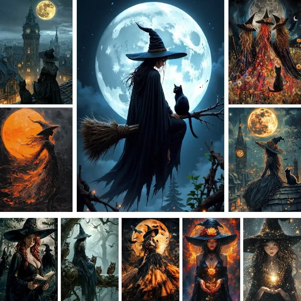 

Oil Painting By Numbers Halloween Witch Home Decoration Painting Wall Bedroom Room Decor Gift Frameelss Moon Night Landscape