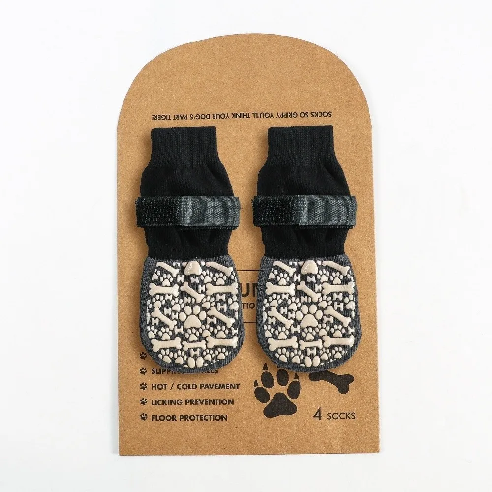 4pcs Anti-Slip Dog Socks Anti-Scratch Silent Paw Protection Socks Adjustable Straps Highly Elastic Pets Knitted Socks Indoor