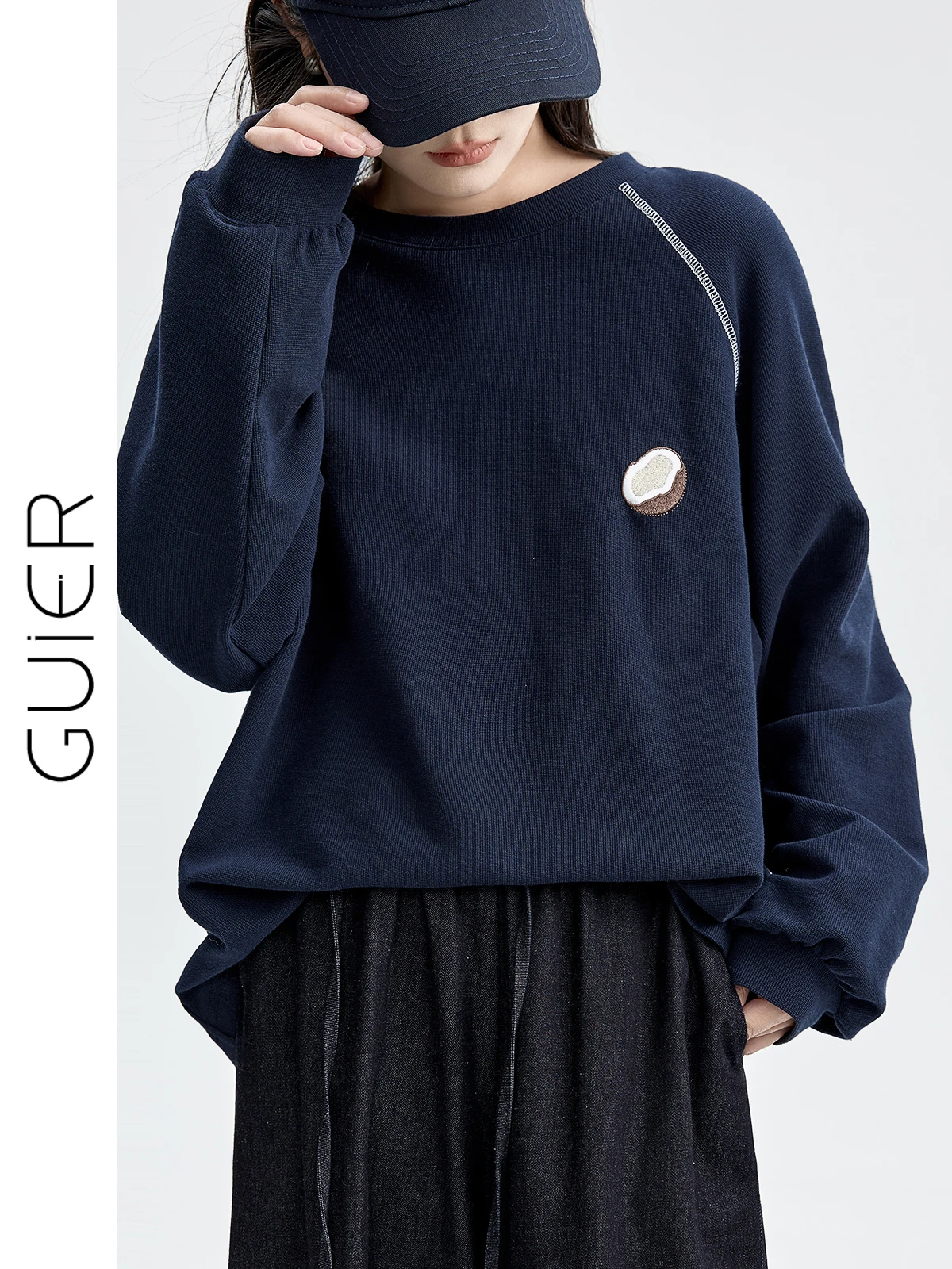 

Guier Embroidered Long Sve T-irt Women's Loose Fit Spor round Ne Casual Sle Autumn New Arrival Slimming Top