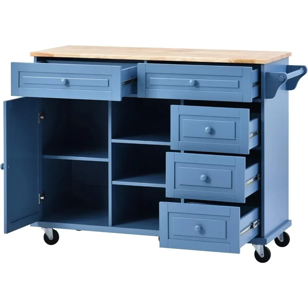 Mobile Kitchen Island Cart with Doors Drawers, Rolling Sideboard Storage Cabinet Trolley,(Blue)，Kitchen Islands & Trolleys