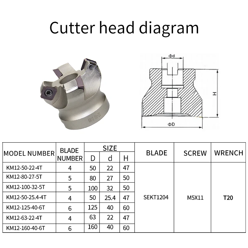 Imagem -04 - Adaptador do Corte do Grau Inserção Contínua Indexável do Carboneto Máquina do Torno do Cnc Cabeça de Trituração da Cara Sekt1204 50 mm 63 mm 80 mm 100 mm Km12 45