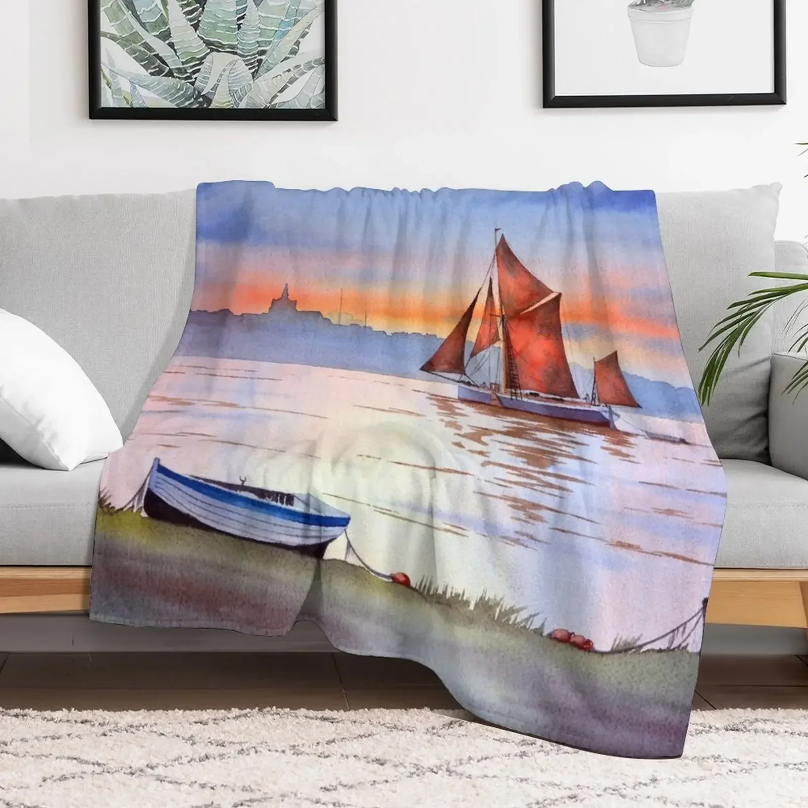 Thames Barge At Maldon Essex England Throw Blanket sofa bed Soft Big Decorative Sofa Weighted Blankets