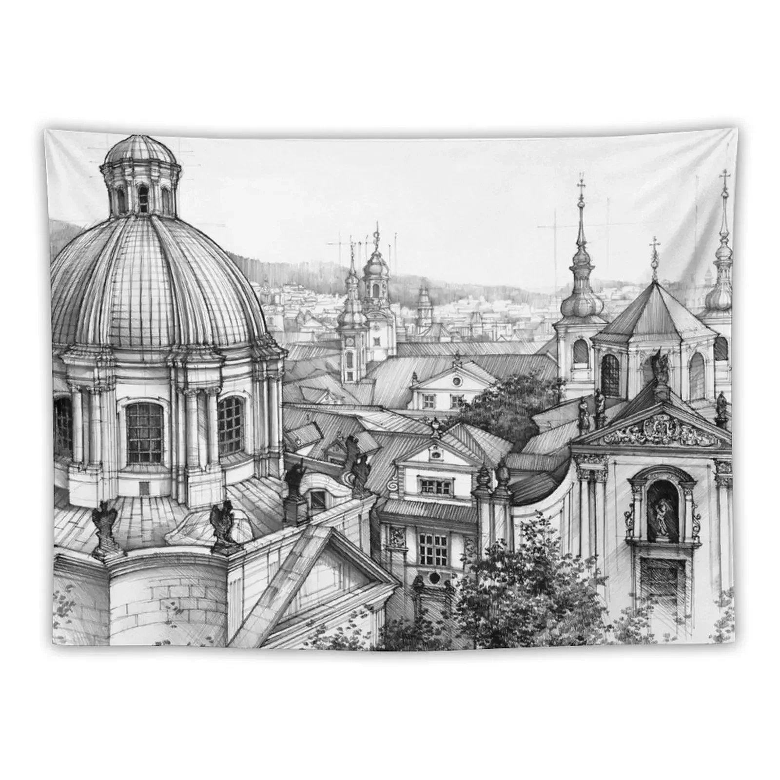 Prague over the rooftops Tapestry Decoration Pictures Room Wall Wall Hanging Decor Room Ornaments Tapestry