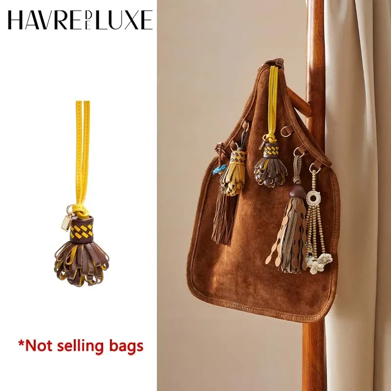 Tassel flower bag charm for women's bag handmade genuine leather fashion high-end leather keychain bag accessories