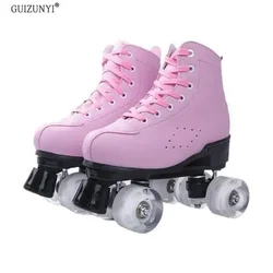 Artificial Leather Roller Skates Women Men Adult Two Line Roller Skating Shoes Patines With White PU 4 Wheels