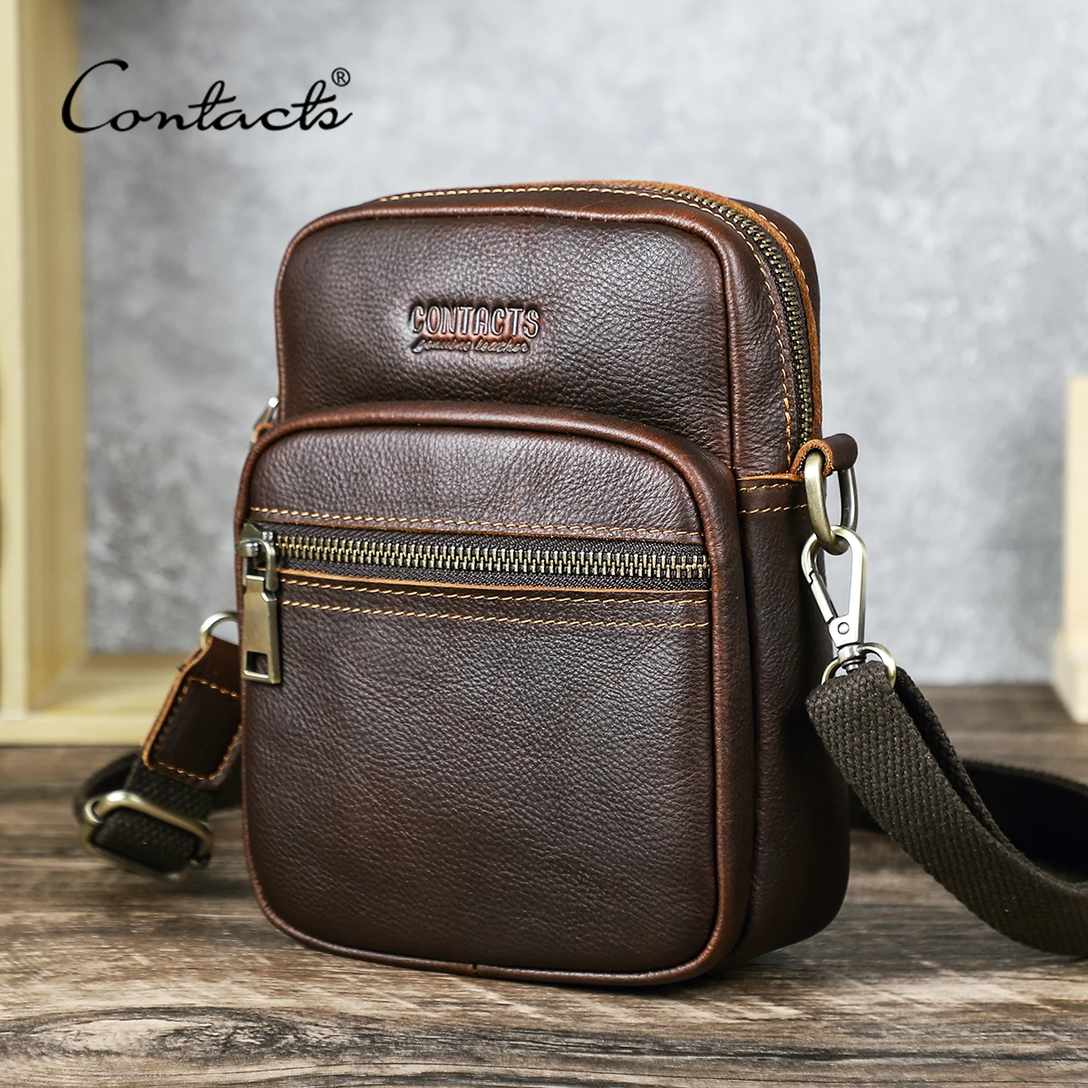 CONTACT'S Genuine Leather Men Crossbody Phone Bag High Quality Sling Shoulder Bags Small Phone Bag for 6.9" iPhone 17 Pro Max