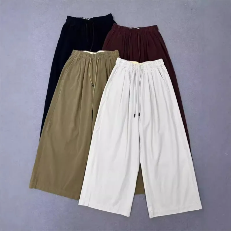 Johnature Drawstring Elastic Waist High Waist Straight Leg Pants Women 2024 Autumn New Korean Loose Solid Color Wide-leg Pants