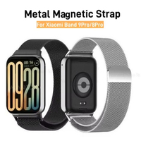 Metal Mesh Strap for Xiaomi Mi Band 9 Pro/8 Pro Milanese Magnetic Smart Bracelet Replacement Watch Band for Redmi Watch 5 4