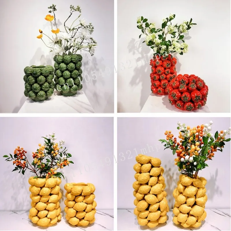 سيراميك عالي الجودة وحديث وبسيط على الطراز الشمالي لتزيين المنزل ومزهرية سيراميك الفاكهة لتزيين الفنادق