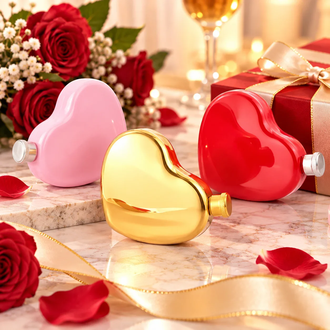 304 Stainless Steel Heart Hip Flask Novelty Love Shape Pocket Flask for Couples Engagement Bridal Shower Anniversary Gift Use