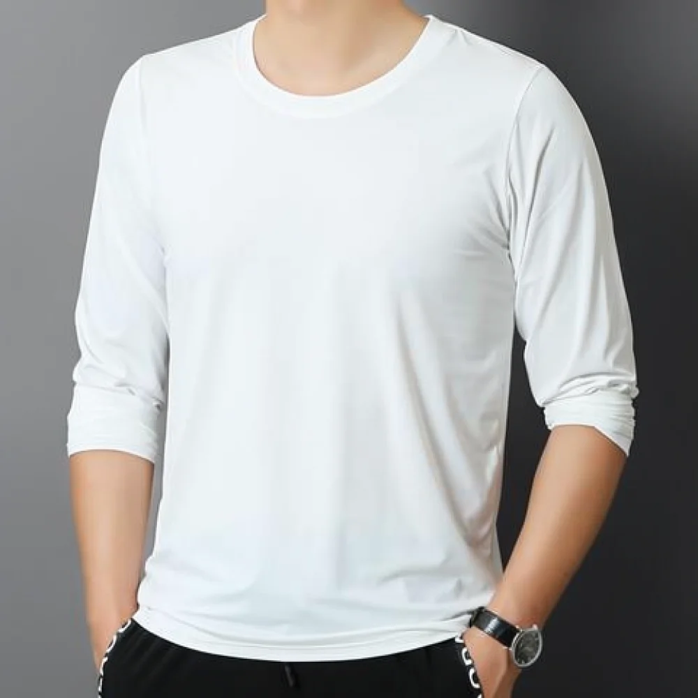 Mens Long Sleeve T Shirt Casual Breathable Summer Base Layer Loose Fit Solid Color Outdoor Fitness Quick Dry Sports Top
