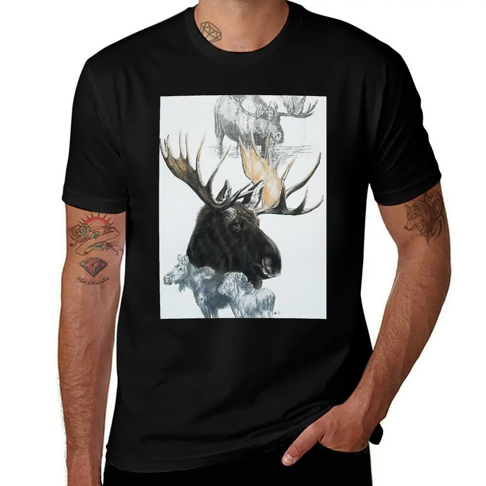 Moose Collage T-Shirt Dry Fit Running Short Sleeve Top T-Shirt