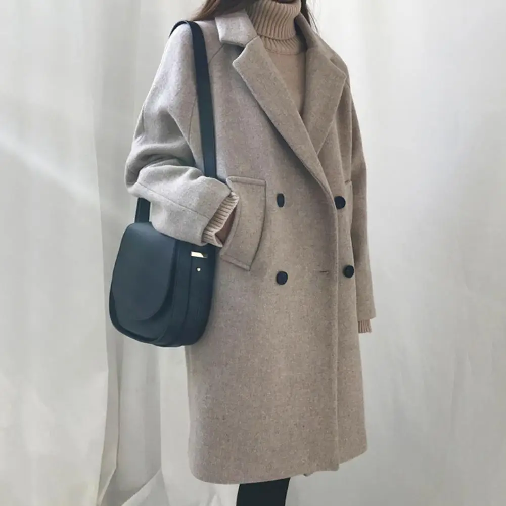 Gabardina de lana gruesa de doble botonadura para mujer, abrigo de manga larga con solapa, chaqueta suelta de longitud media, Otoño e Invierno