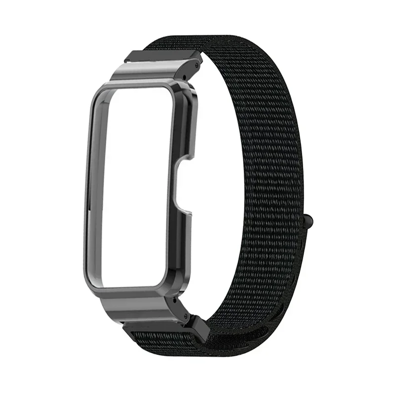 Strap Case Protector for Huawei Band 9 Nylon Breathable Bracelet+Metal Cover for huawei band 8 Wristband Protective Shell Frame