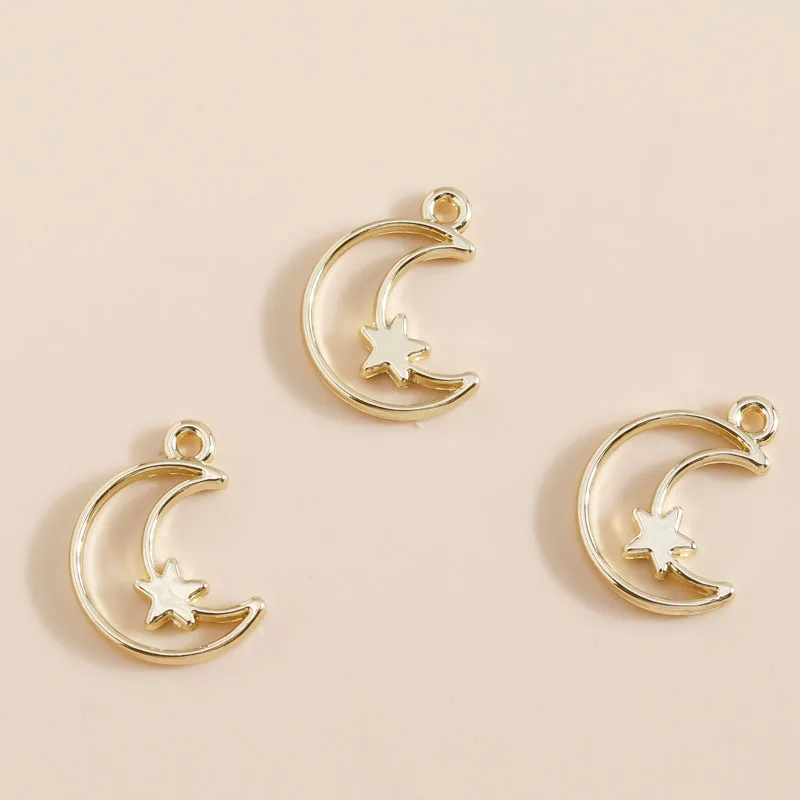 8 Stück süße vergoldete Stern-Mond-Charms, Legierungsanhänger für DIY-Schmuckherstellung, Zubehör, handgefertigte Ohrringe, Halsketten, Großhandel – Detail 6
