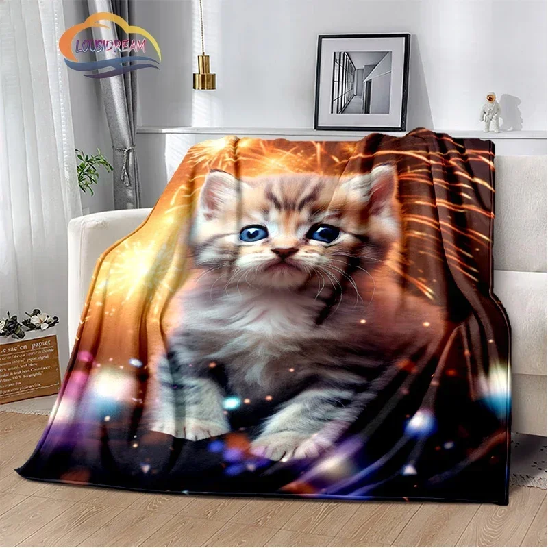 Cute Cartoon Cat Blanket Animal Soft Comfortable Art Warm All Seasons Blanket Suitable for Sofa Bed Cover Office Carpet