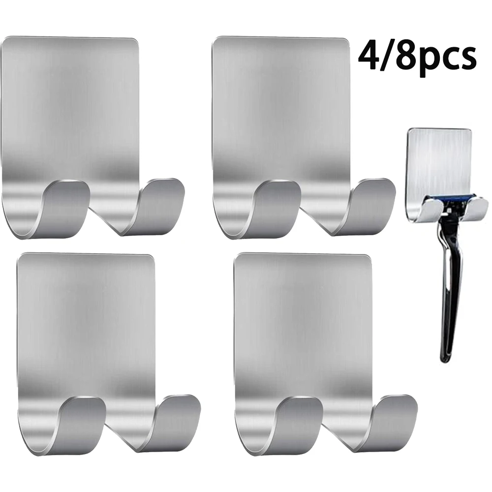 4/8Pcs Edelstahl Rasiermesser Halter Badezimmer Selbst-Kleber Dusche Haken Wasserdichte Rasiermesser Lagerung Rack Bad Zubehör