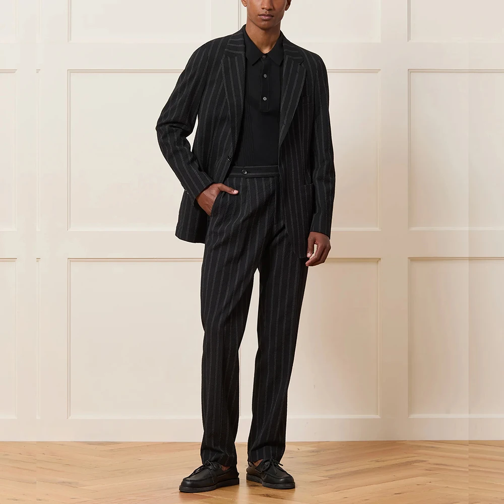 

Black Stripe Men's Suits Notch Lapel Single Breasted Male Blazer with Pant Sets Fashion Slim Business Office Daily 2 Pieces Set
